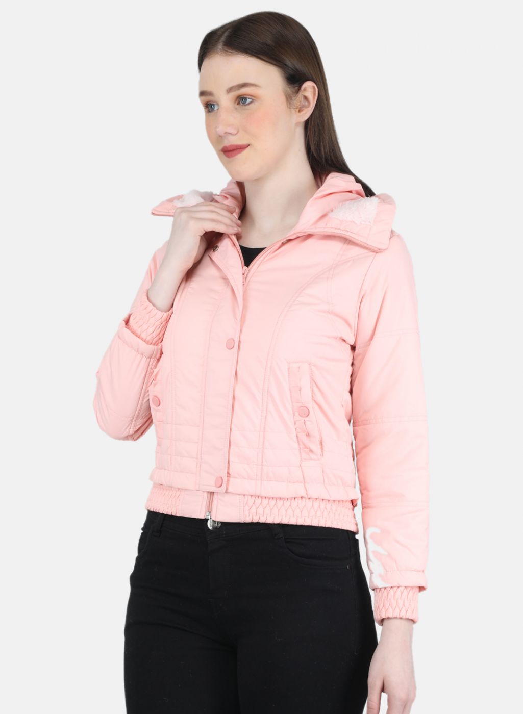 Women Peach Solid Jacket
