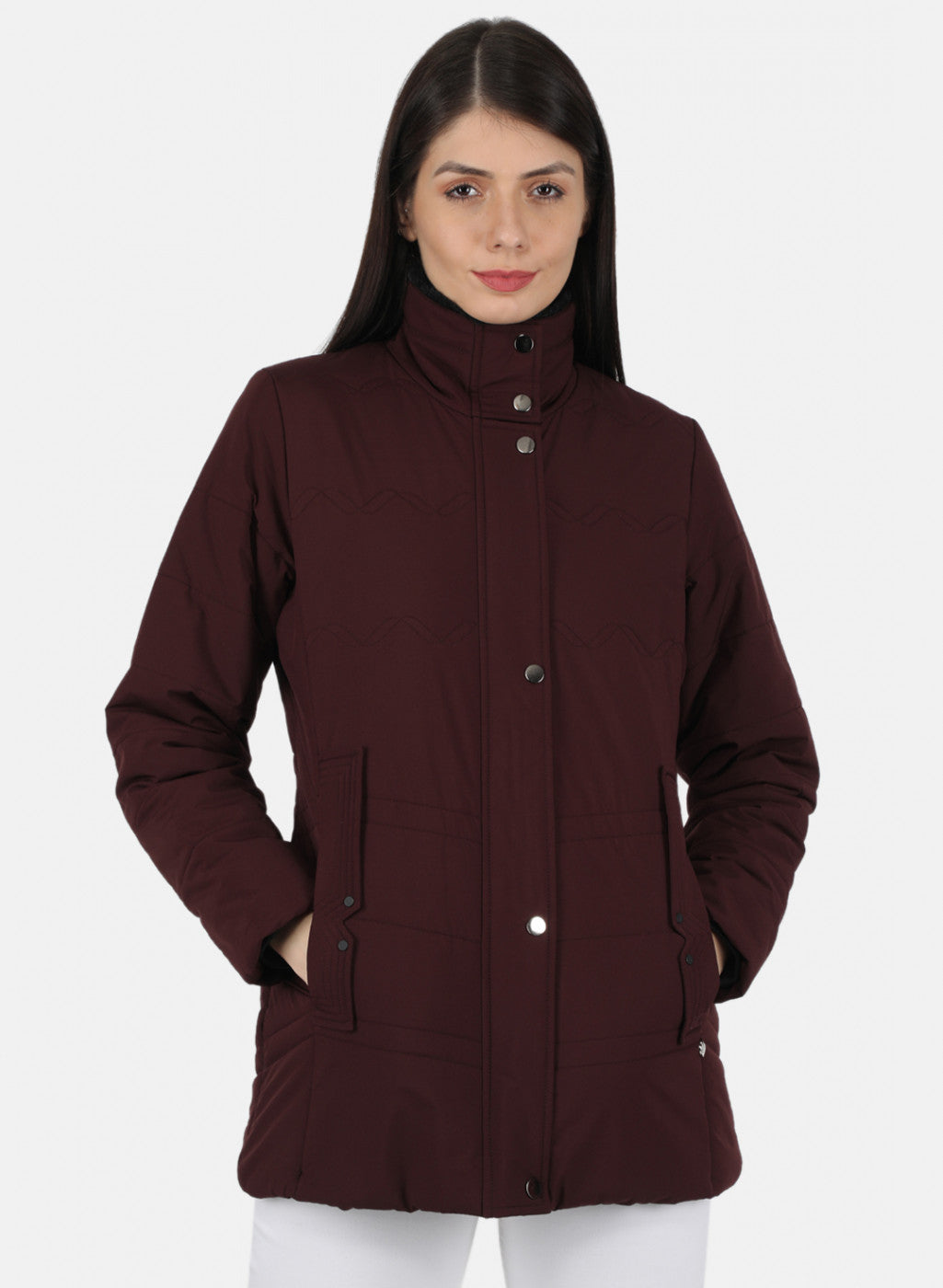 Women Maroon Solid Jacket
