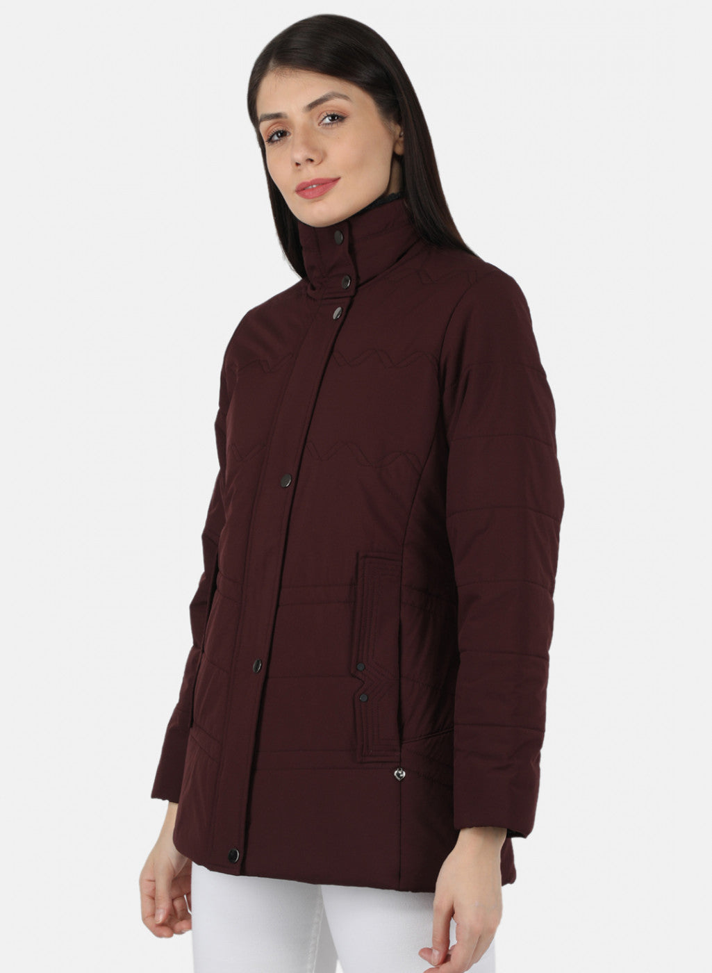 Women Maroon Solid Jacket