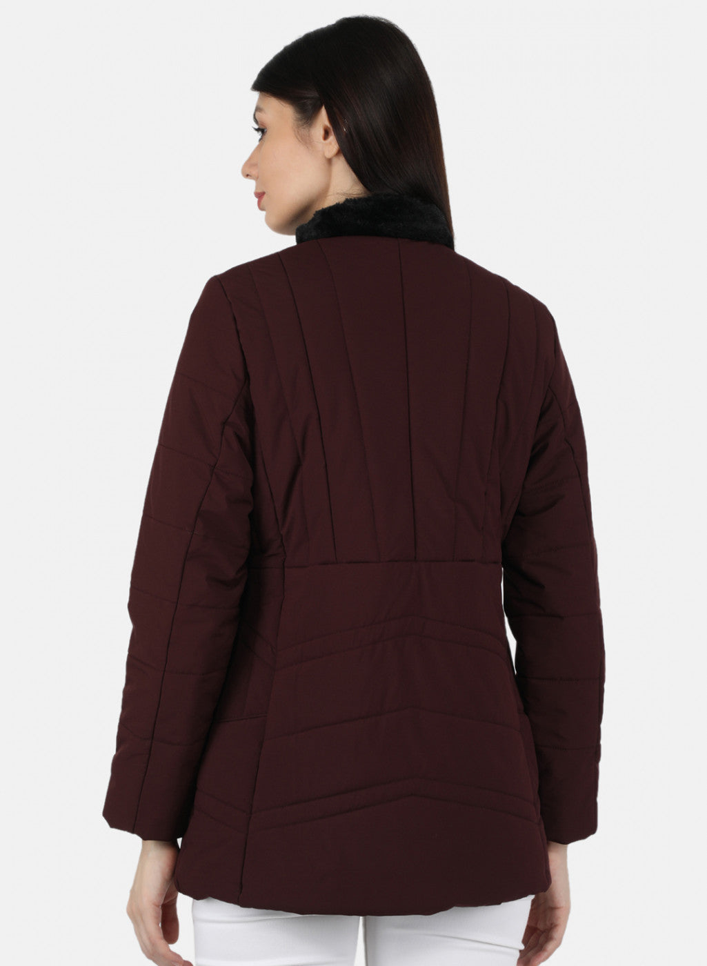 Women Maroon Solid Jacket