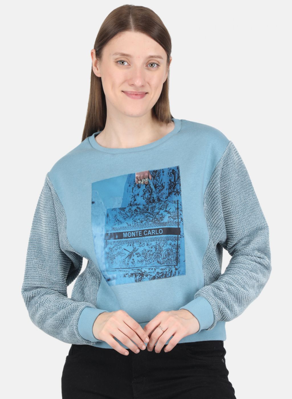 Women Blue Printed Sweatshirt