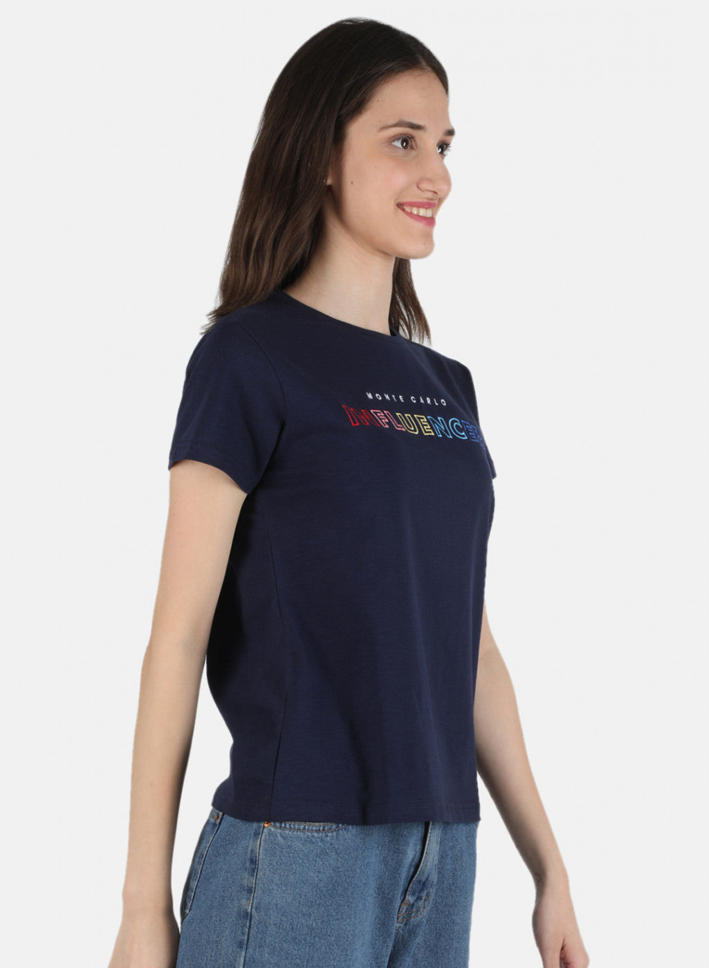 Women Navy Blue Embroidered Top