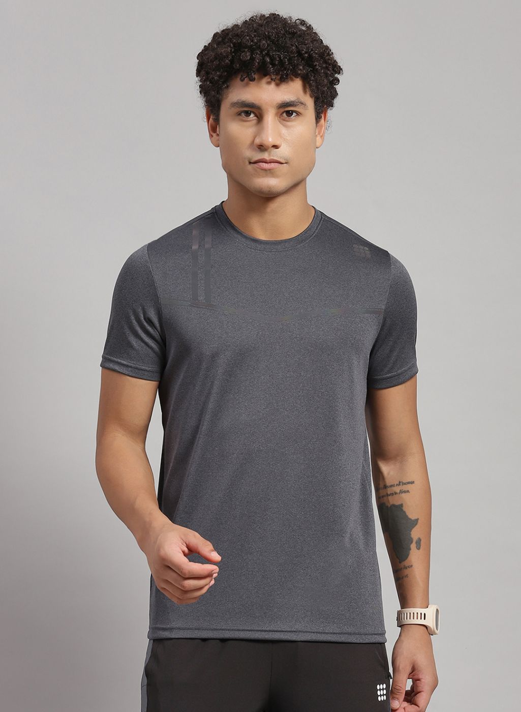 Rock.it Men Grey Solid T-Shirt