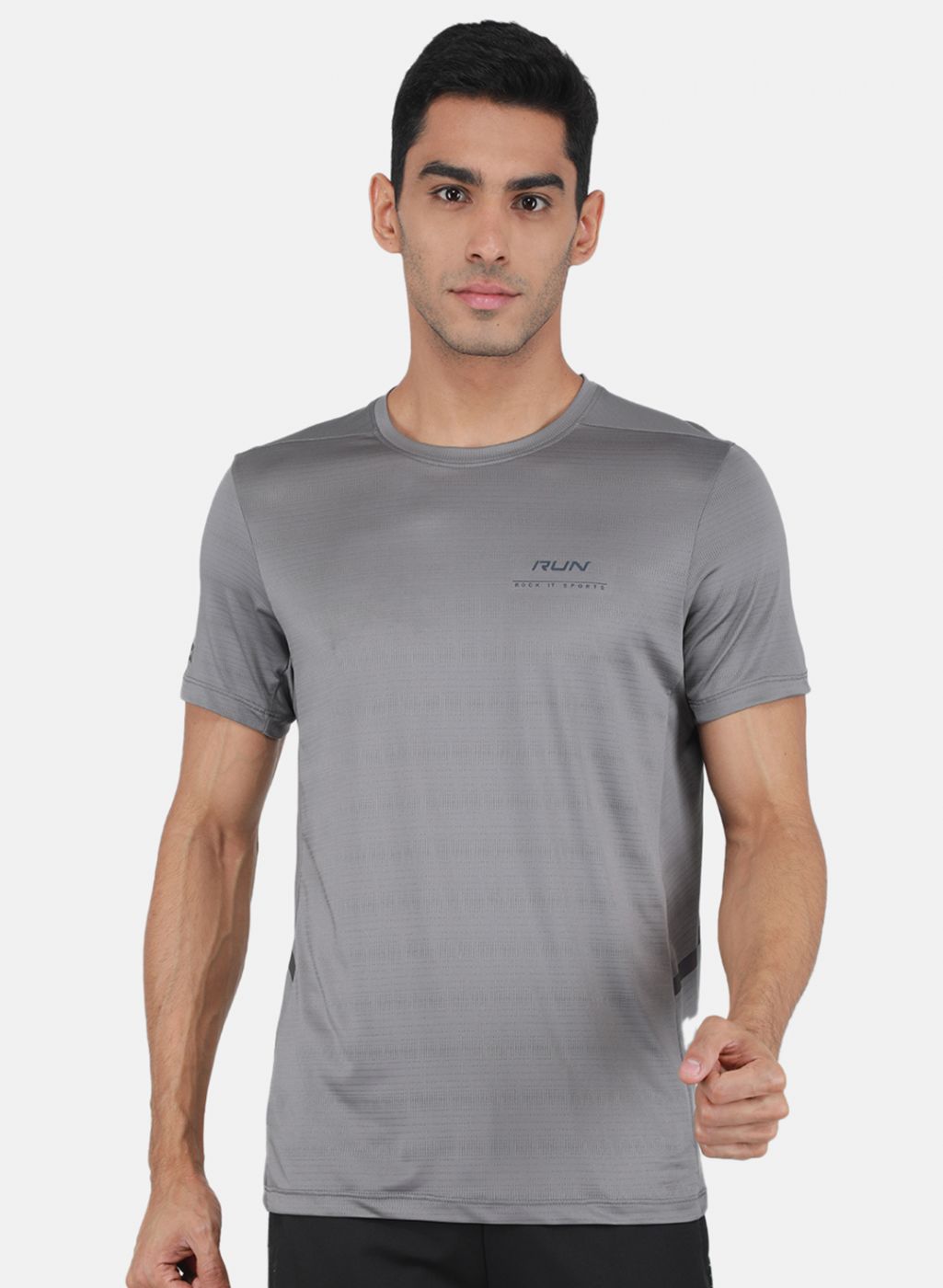 Rock.it Men Grey Self Design T-Shirt