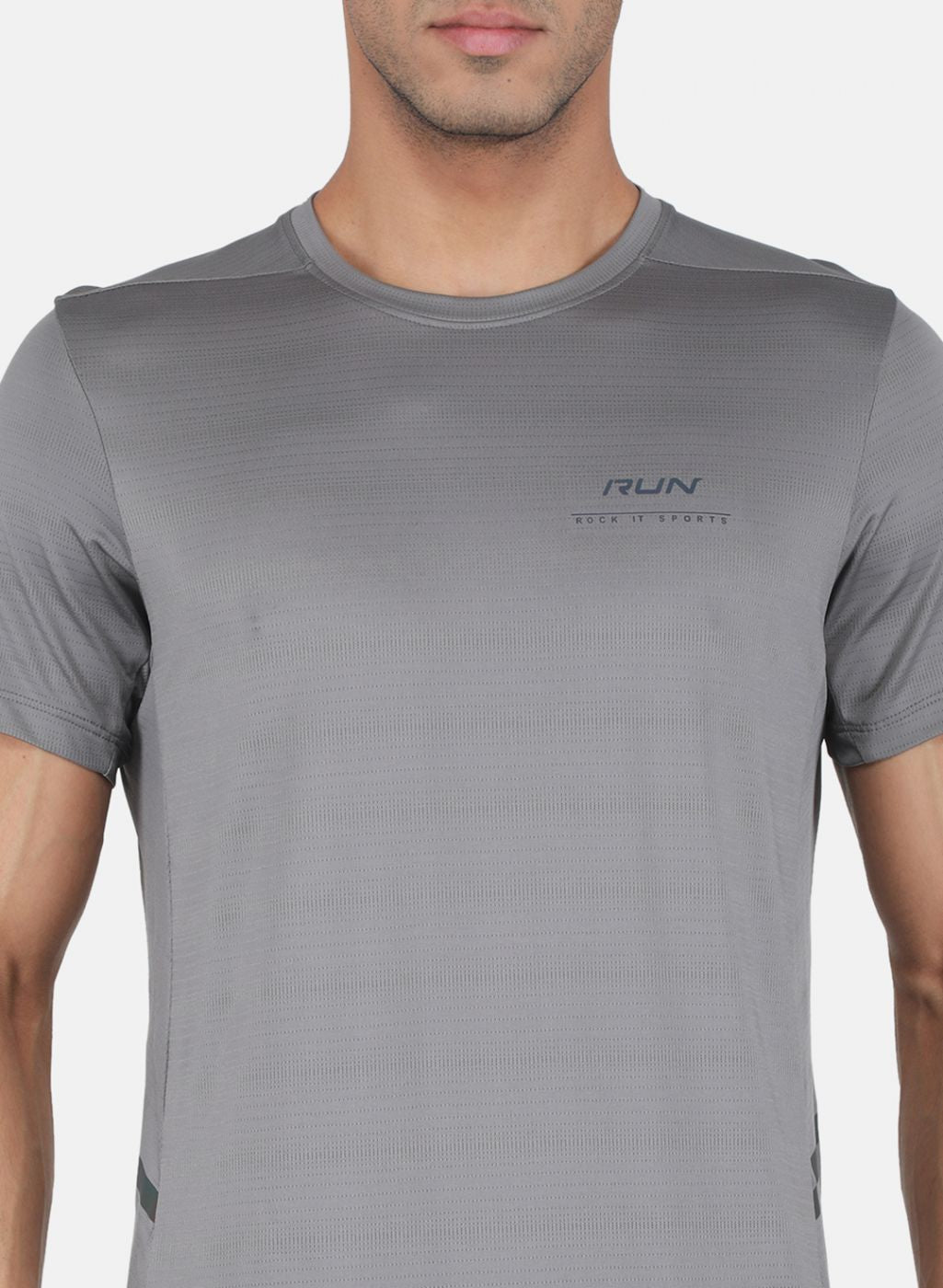 Rock.it Men Grey Self Design T-Shirt