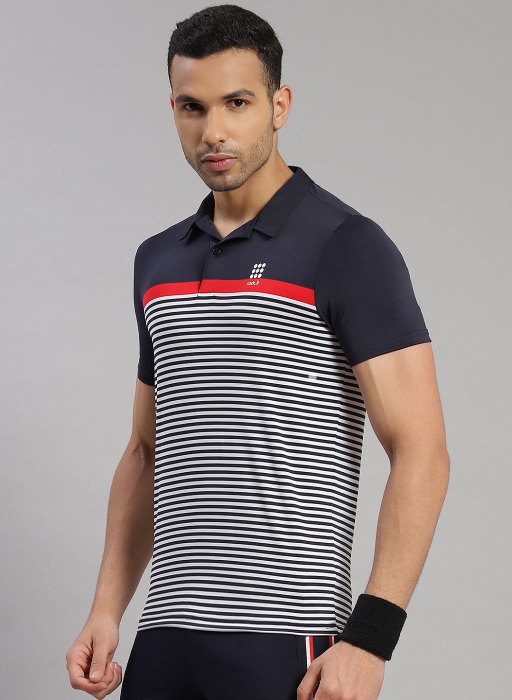 Rock.it Men Navy Blue & White Stripe T-Shirt