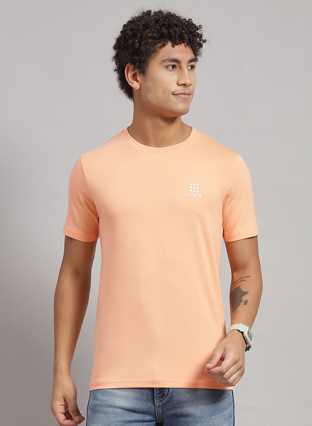 Rock.it Men Peach Solid T-Shirt 2 Pc