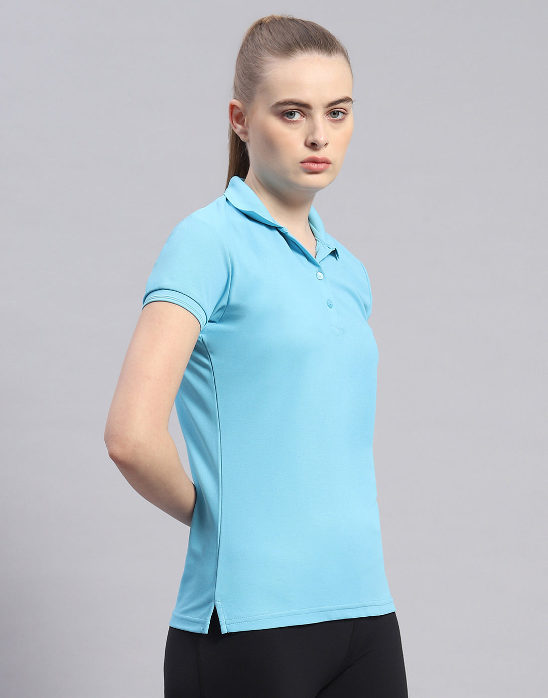 Rock.it Women Blue Solid Polo Collar Half Sleeve T-Shirt