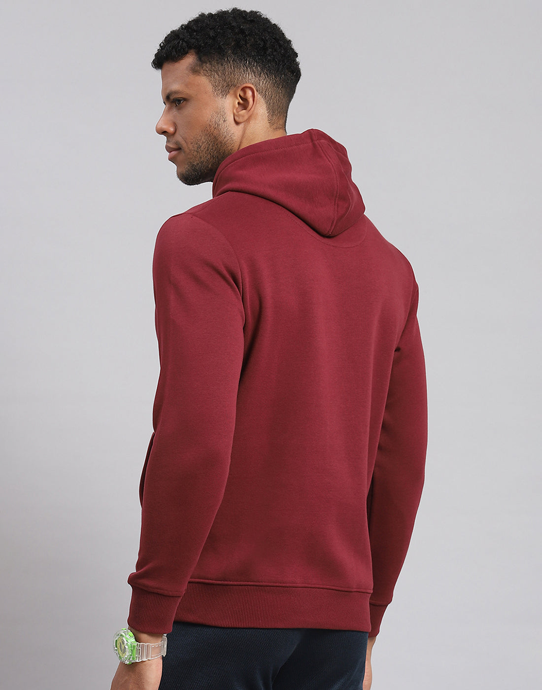 Rock.it Men Maroon Printed Hooded Full Sleeve Sweatshirt