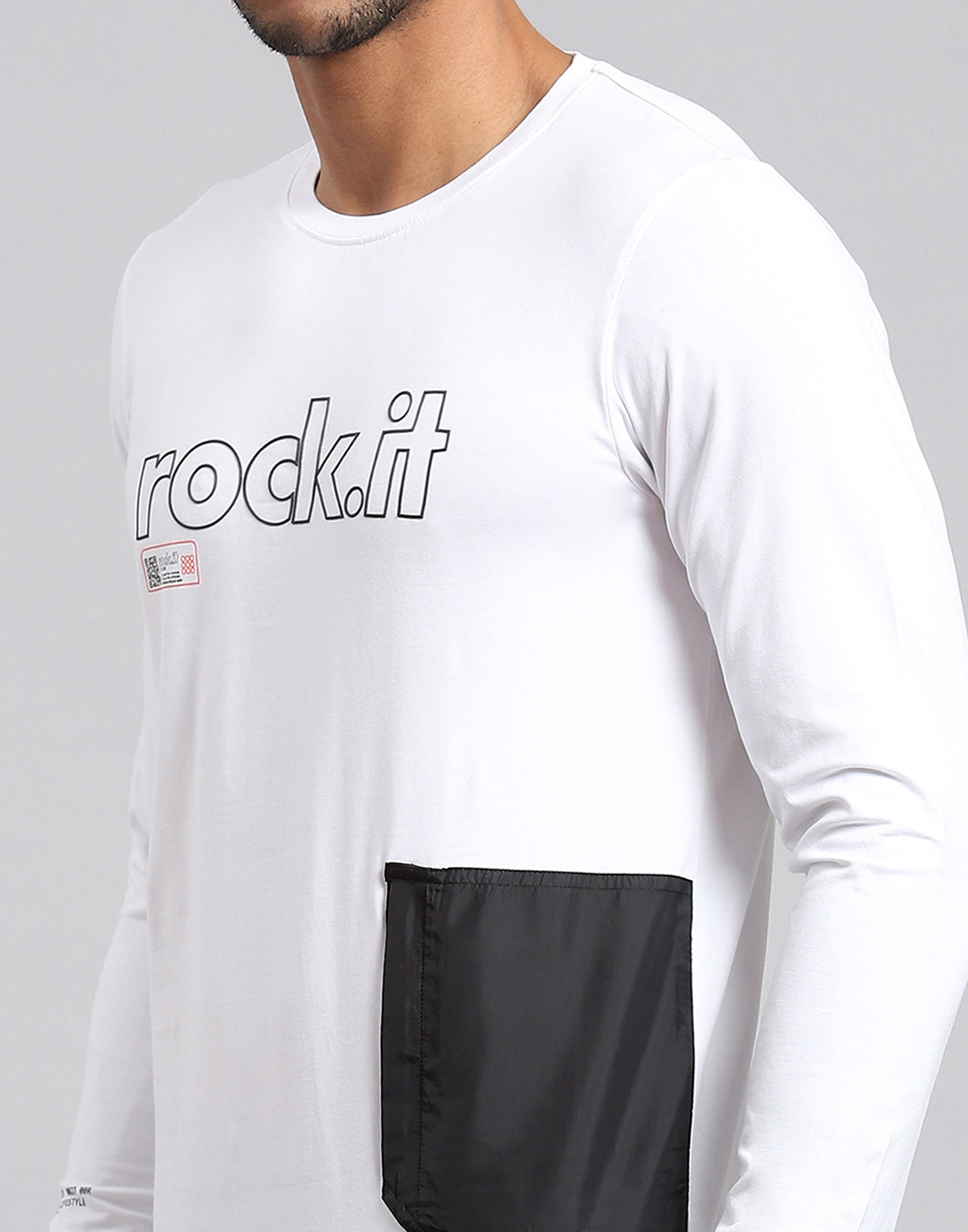 Rock.it Men White Printed Round Neck Full Sleeve Active T-Shirt