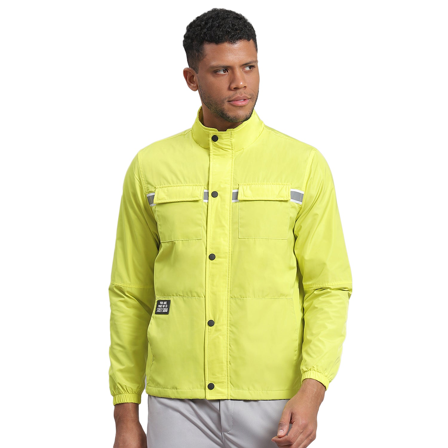 Rock.it Men Green Solid Stand Collar Full Sleeve Jacket