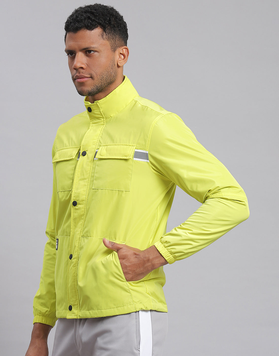 Rock.it Men Green Solid Stand Collar Full Sleeve Jacket