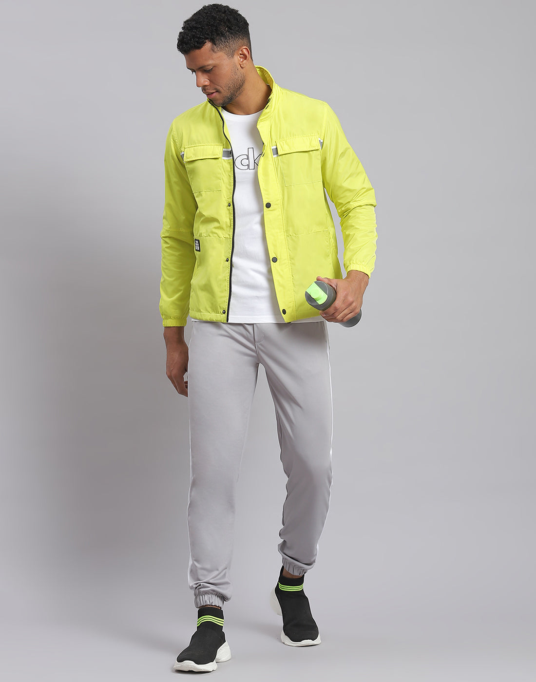 Rock.it Men Green Solid Stand Collar Full Sleeve Jacket