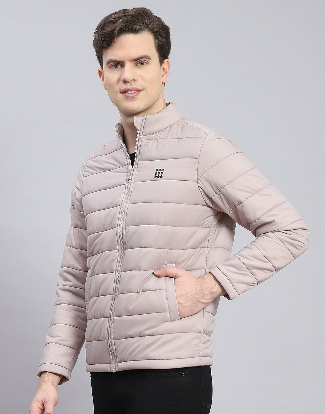 Rock.it Men Grey Solid Stand Collar Full Sleeve Jacket