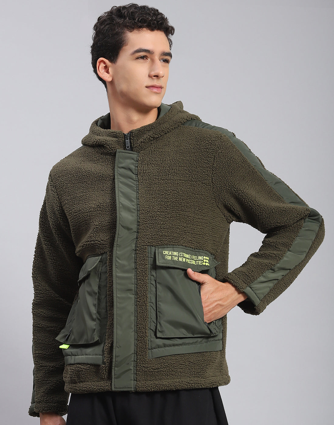 Rock.it Men Olive Solid Hooded Full Sleeve Jacket