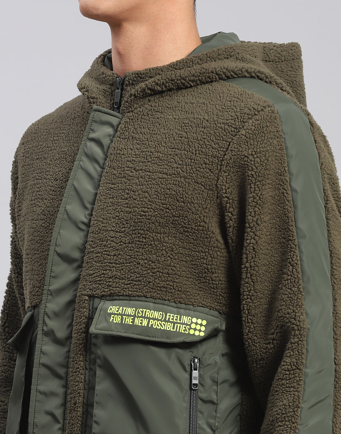 Rock.it Men Olive Solid Hooded Full Sleeve Jacket