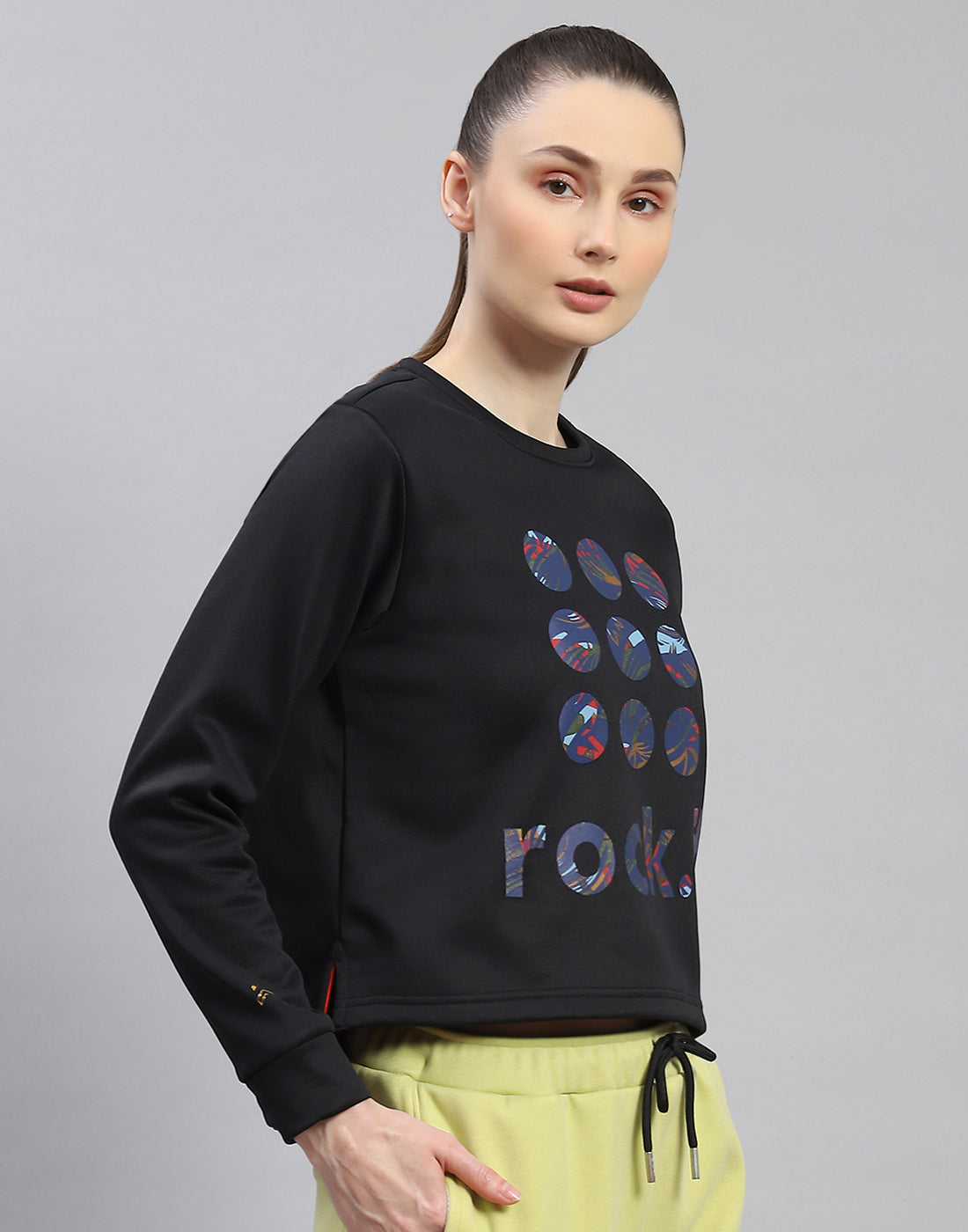 Rock.it Women Black Printed Round Neck Full Sleeve Sweatshirt