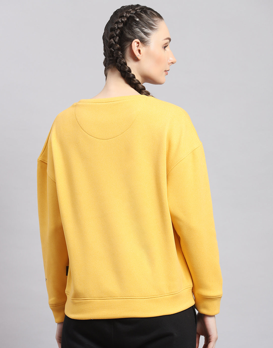 Rock.it Women Yellow Solid Round Neck Full Sleeve Sweatshirt