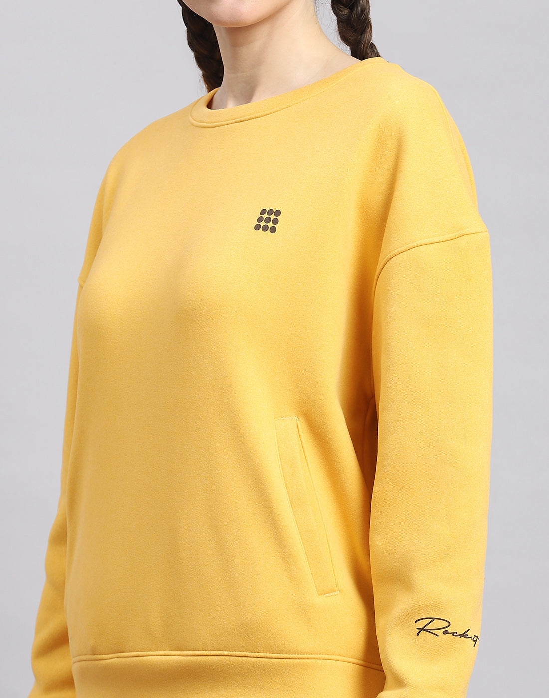 Rock.it Women Yellow Solid Round Neck Full Sleeve Sweatshirt