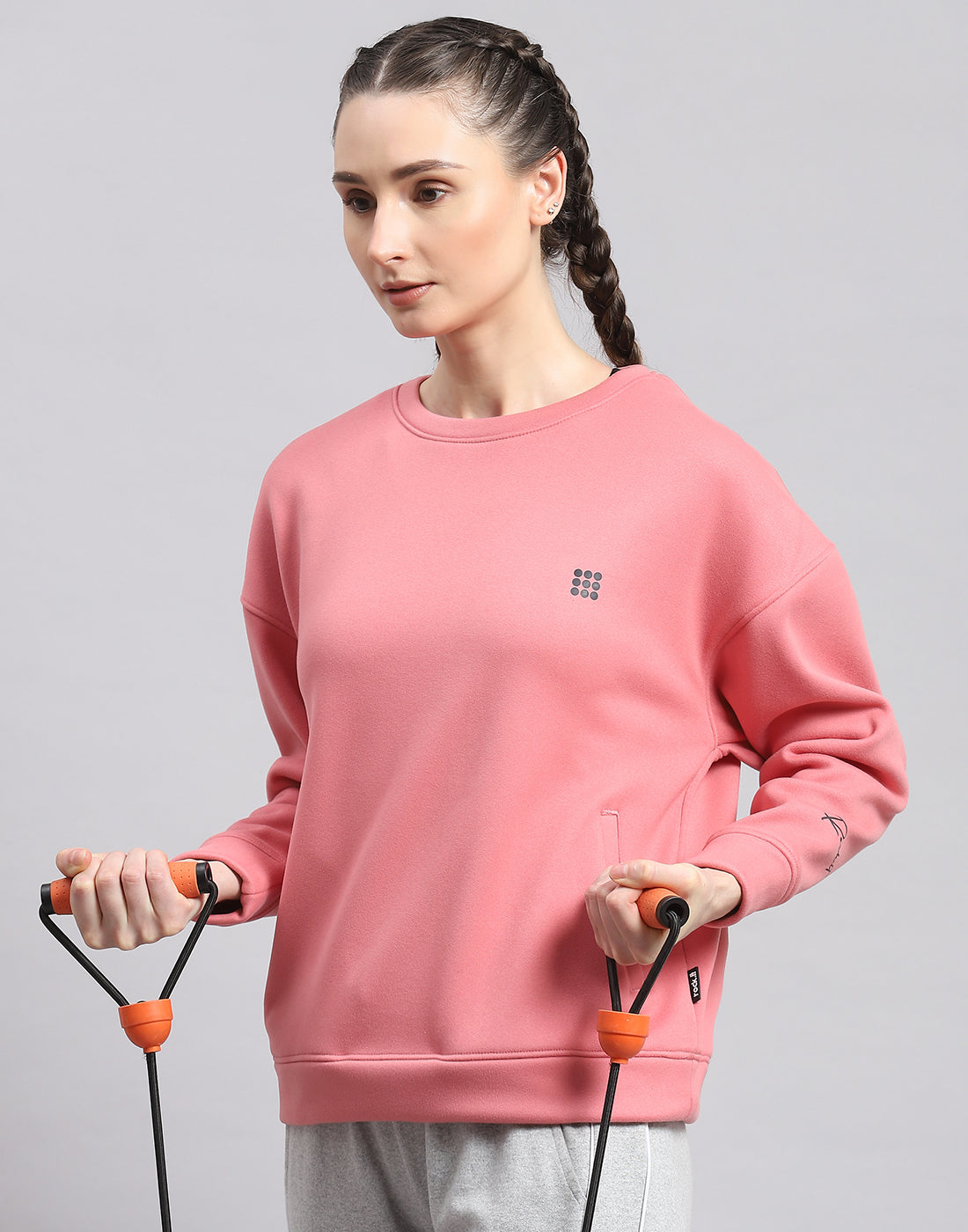Rock.it Women Pink Solid Round Neck Full Sleeve Sweatshirt