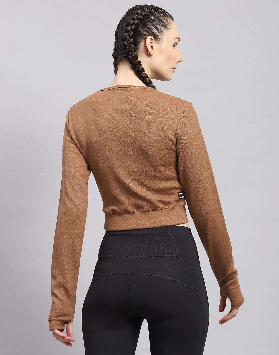 Rock.it Women Brown Solid Round Neck Full Sleeve Sweatshirt