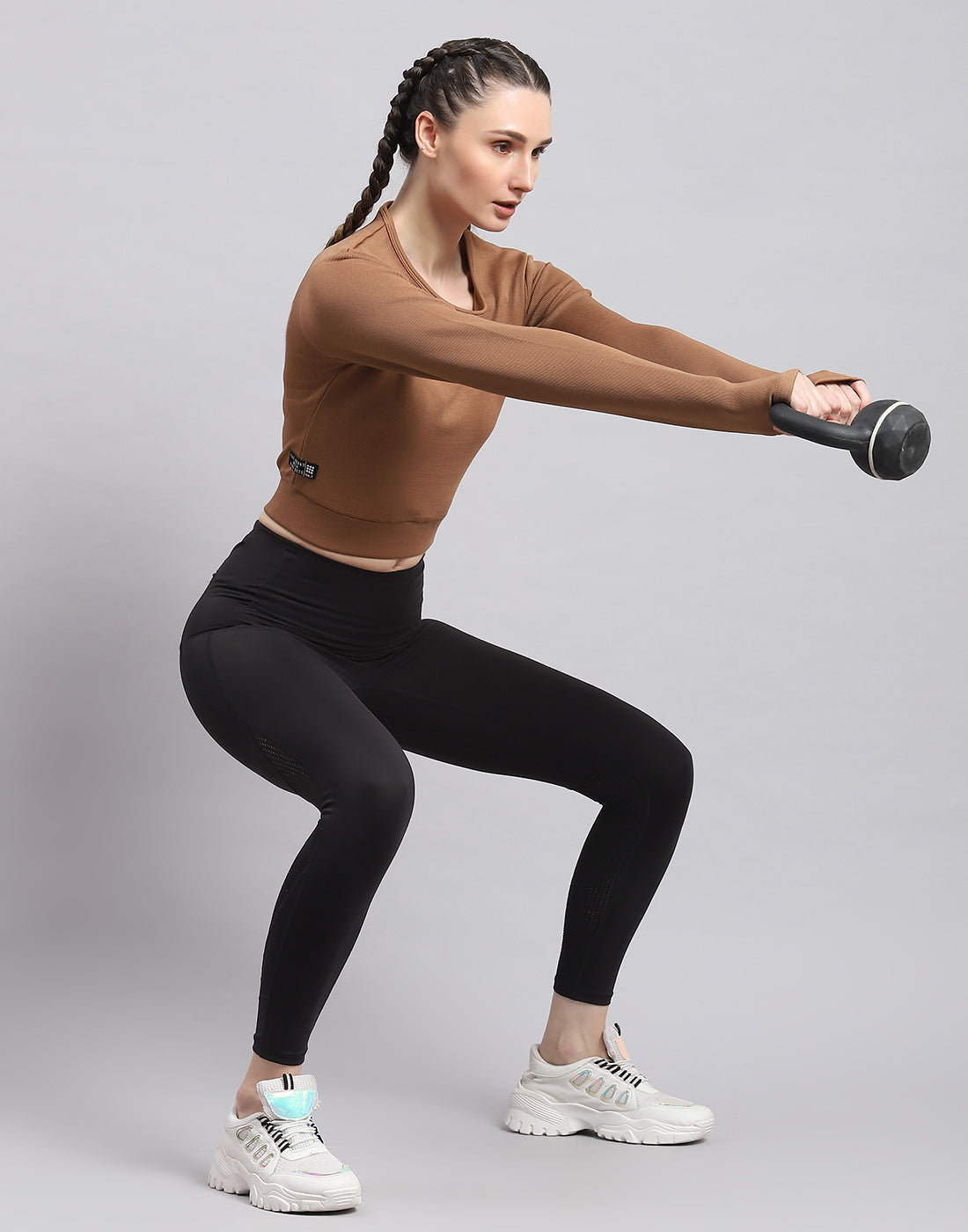 Rock.it Women Brown Solid Round Neck Full Sleeve Sweatshirt