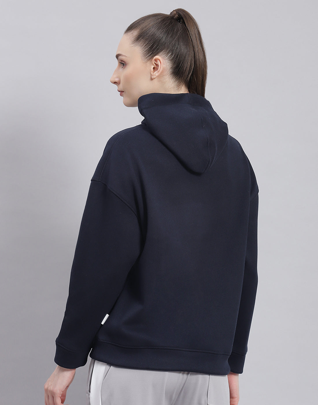 Rock.it Women Navy Blue Solid Hooded Full Sleeve Sweatshirt