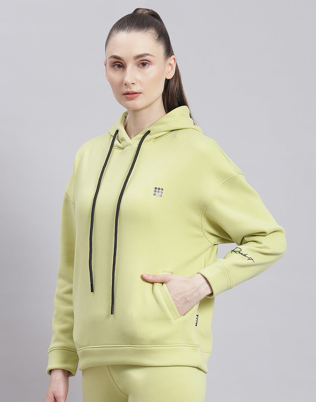 Rock.it Women Green Solid Hooded Full Sleeve Sweatshirt