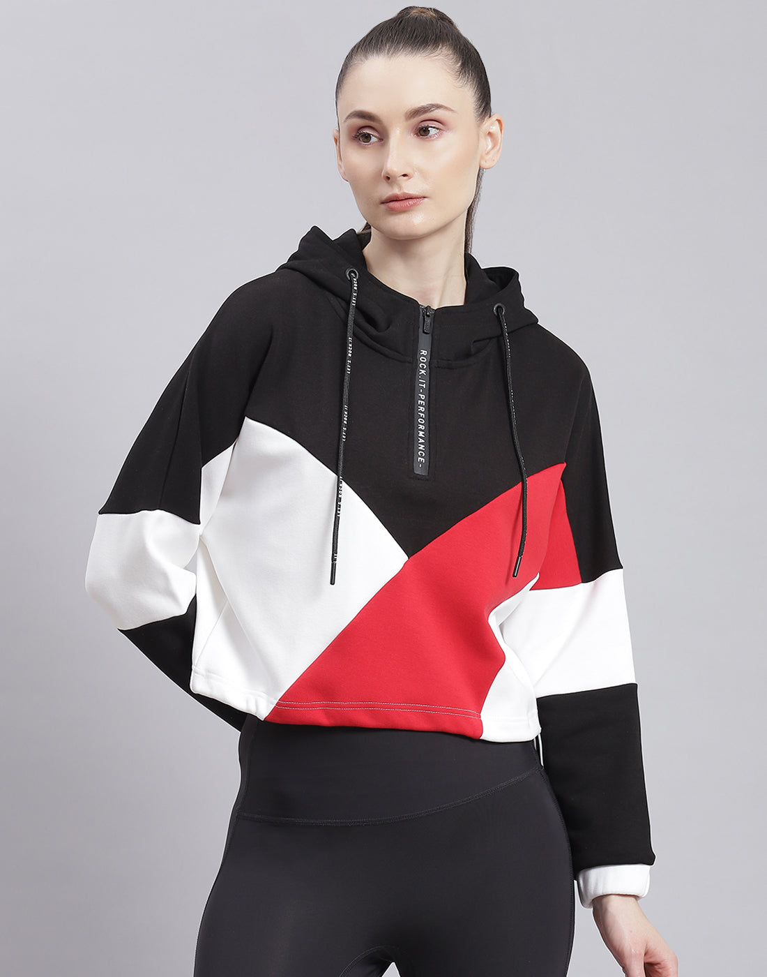 Rock.it Women Black Solid Hooded Full Sleeve Sweatshirt
