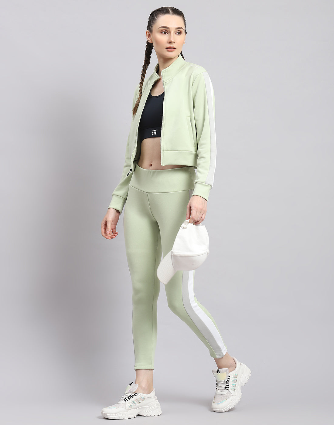 Rock.it Women Green Solid Stand Collar Full Sleeve Sweatshirt