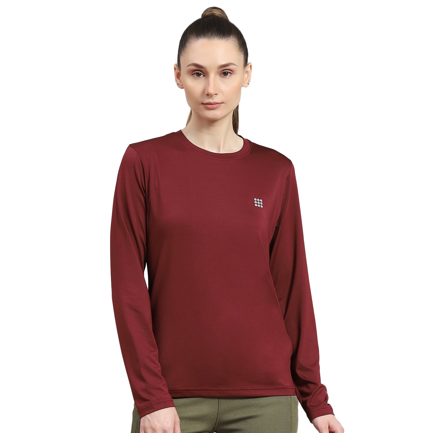 Rock.it Women Maroon Solid Round Neck Full Sleeve Top