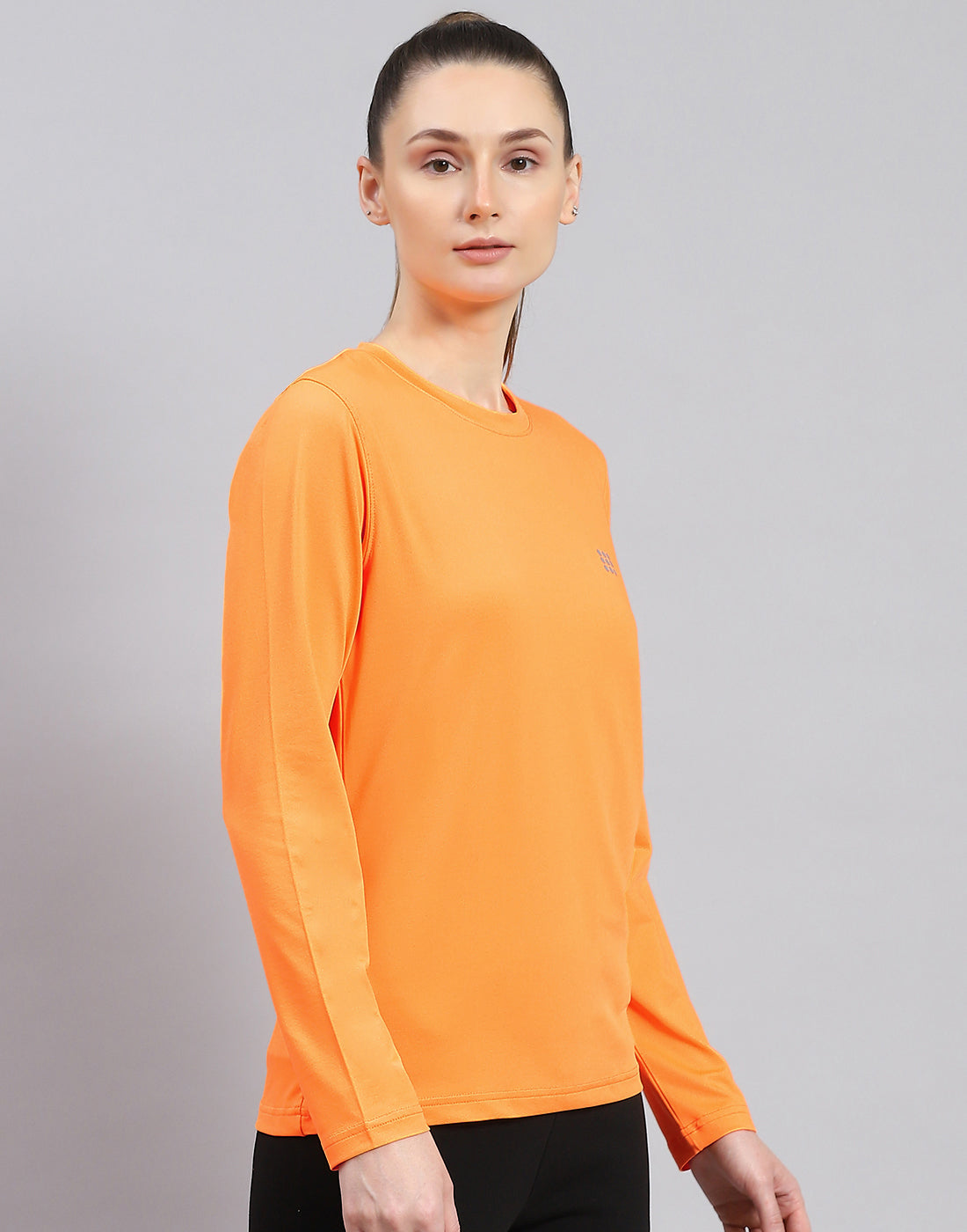 Rock.it Women Orange Solid Round Neck Full Sleeve Top