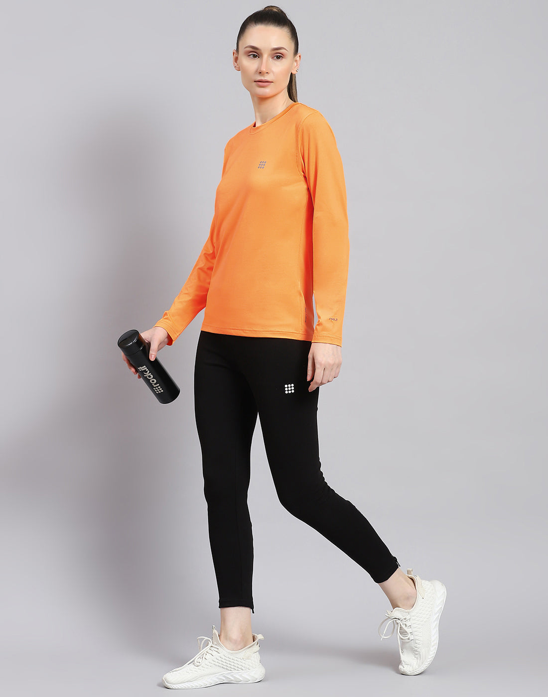 Rock.it Women Orange Solid Round Neck Full Sleeve Top
