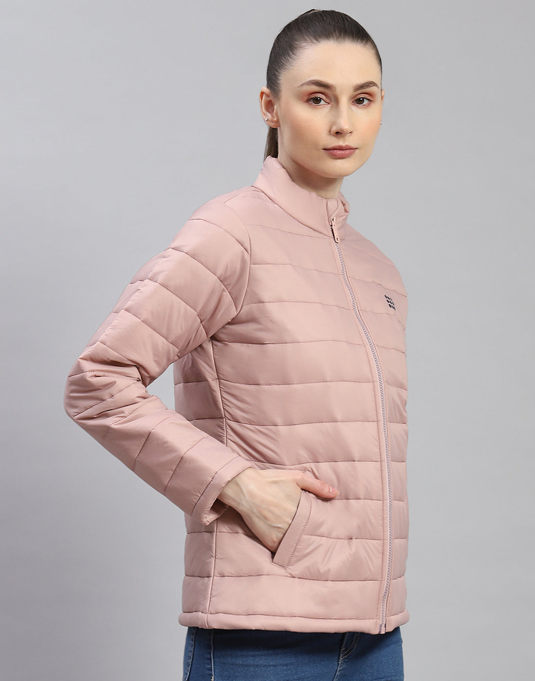 Rock.it Women Peach Solid Stand Collar Full Sleeve Jacket