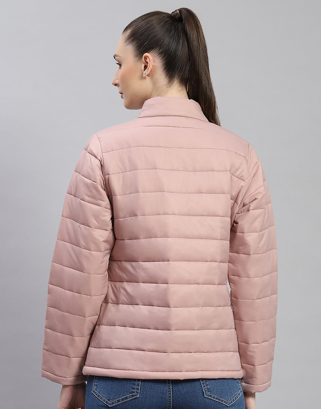 Rock.it Women Peach Solid Stand Collar Full Sleeve Jacket