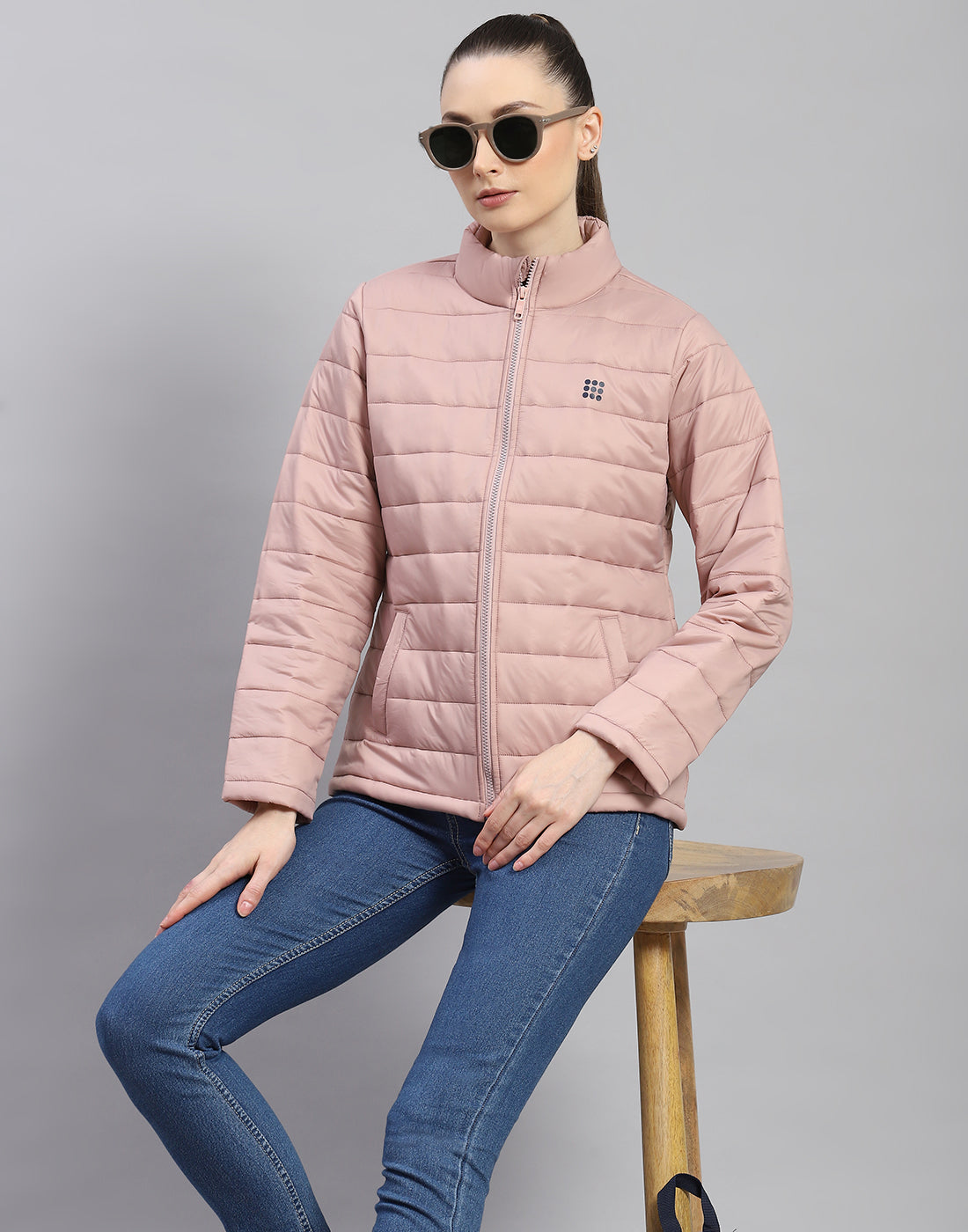 Rock.it Women Peach Solid Stand Collar Full Sleeve Jacket