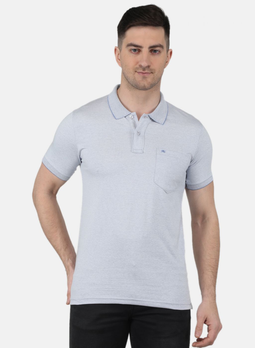 Men Sky Blue Solid T-Shirt