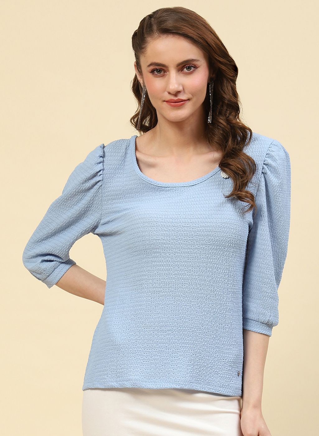 Women Sky Blue Printed Top