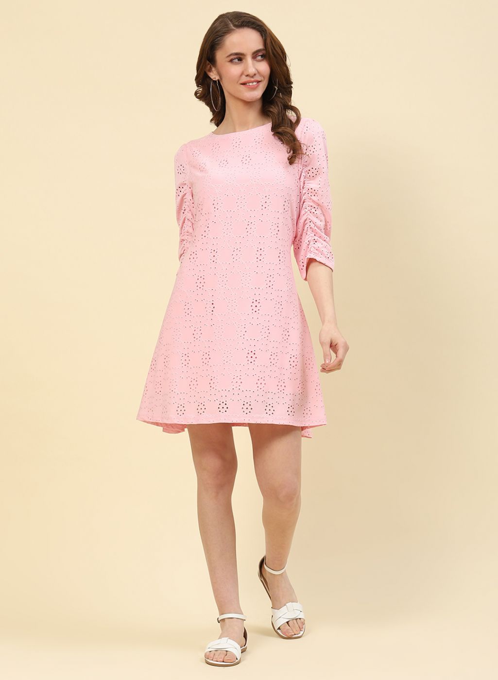 Women Pink Jaquard Dress