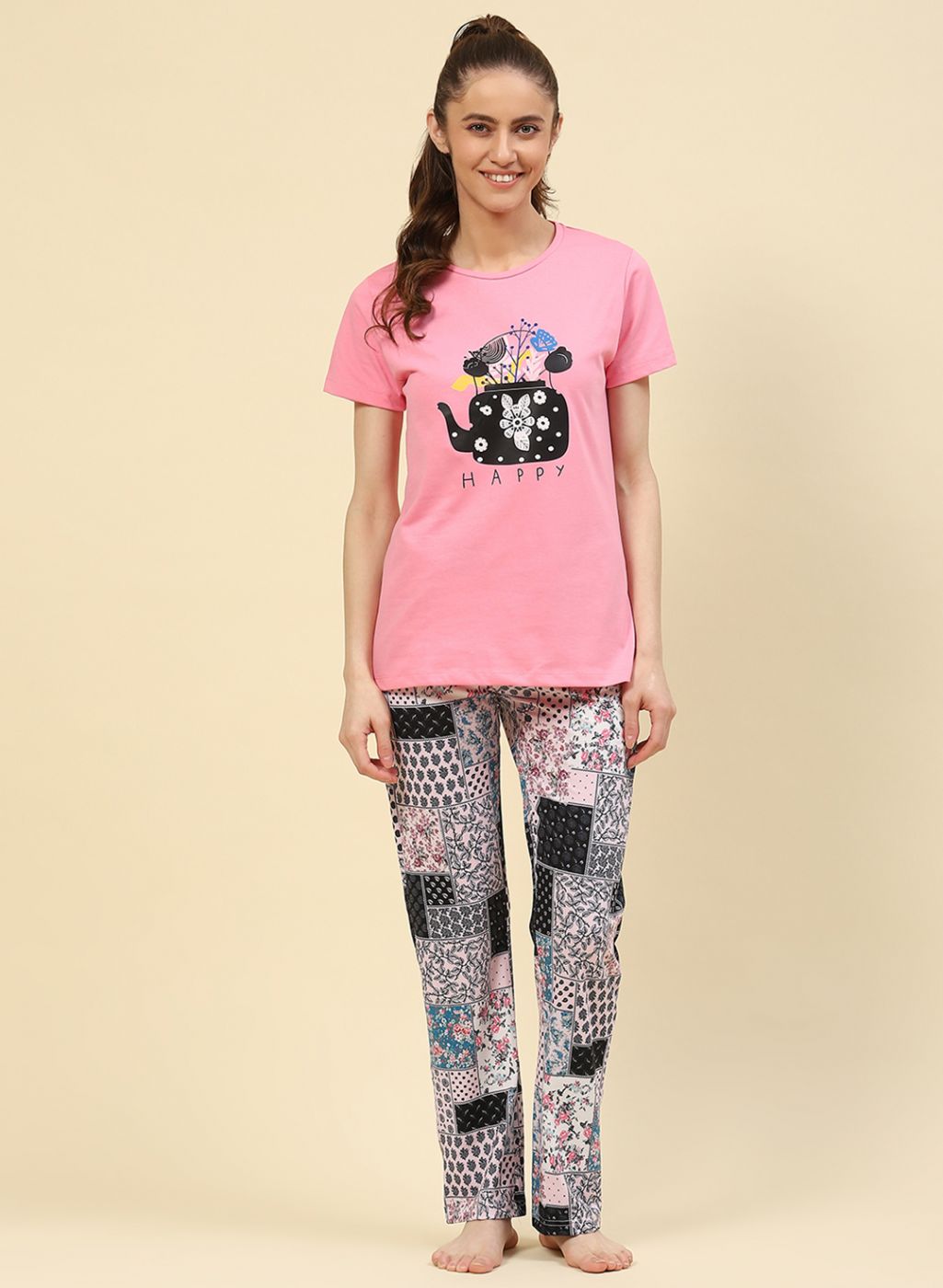 Women Pink Printed Lower Set