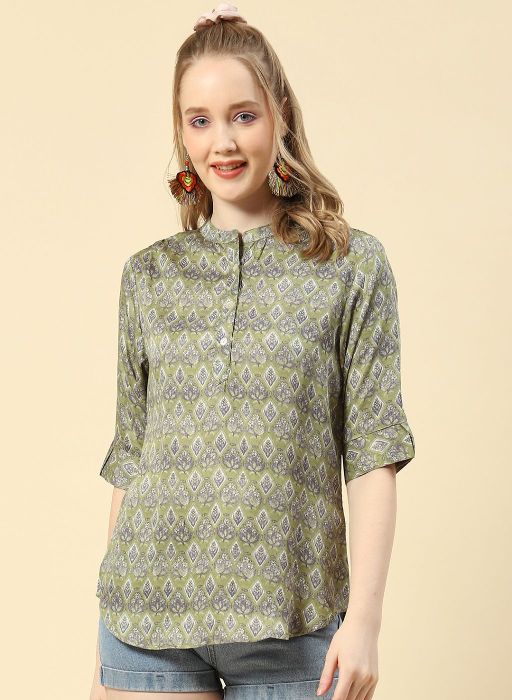 Women Green Printed Top