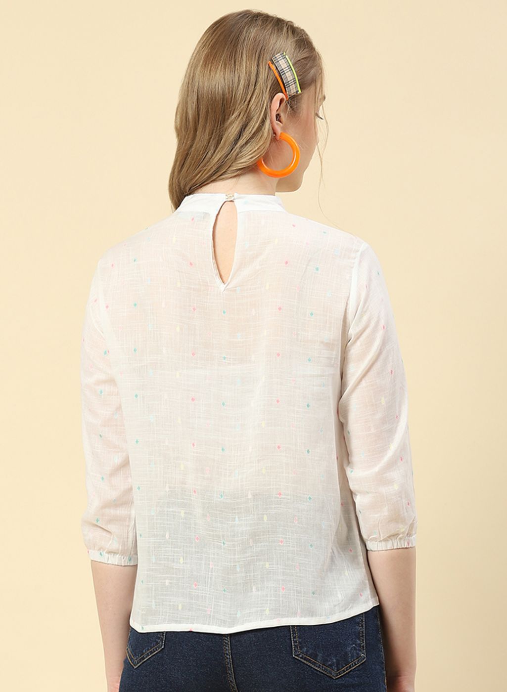 Women White Embroidered Top