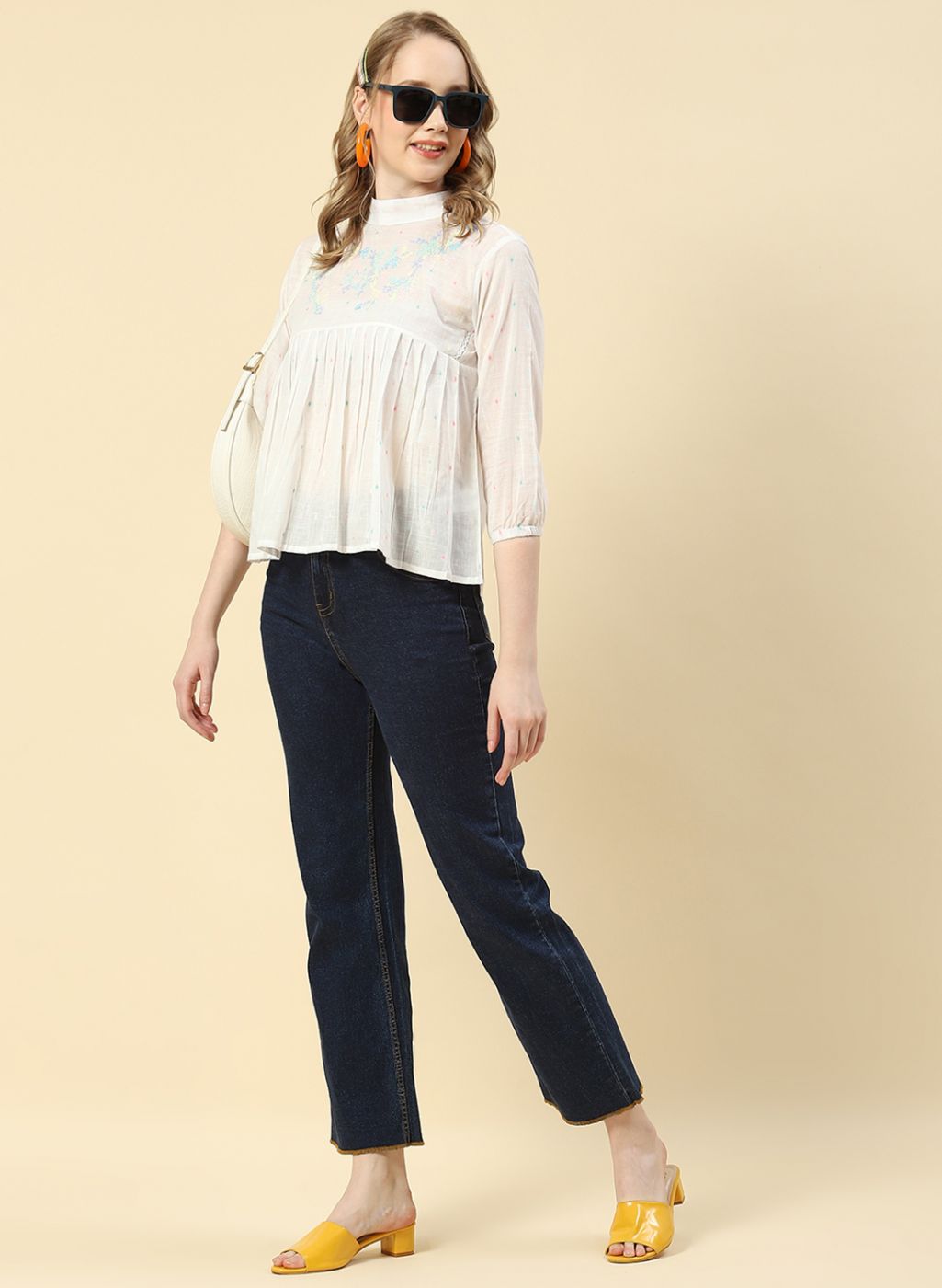 Women White Embroidered Top