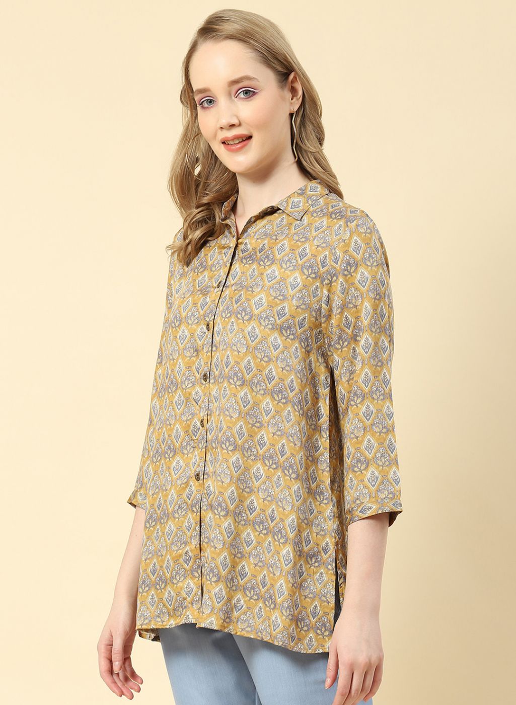 Women Yellow Printed Top