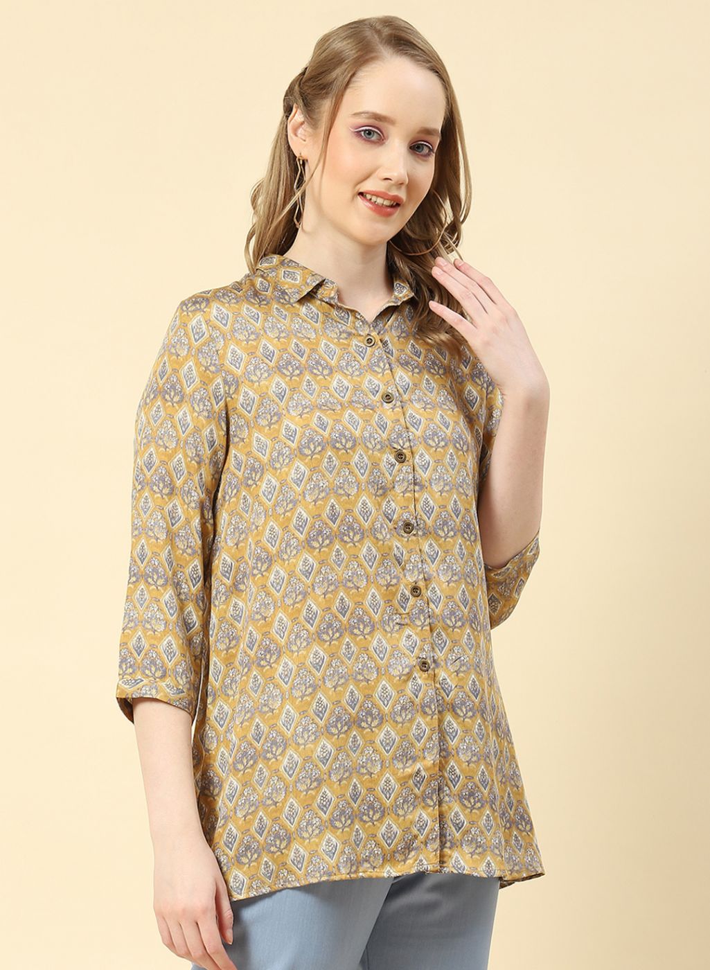 Women Yellow Printed Top