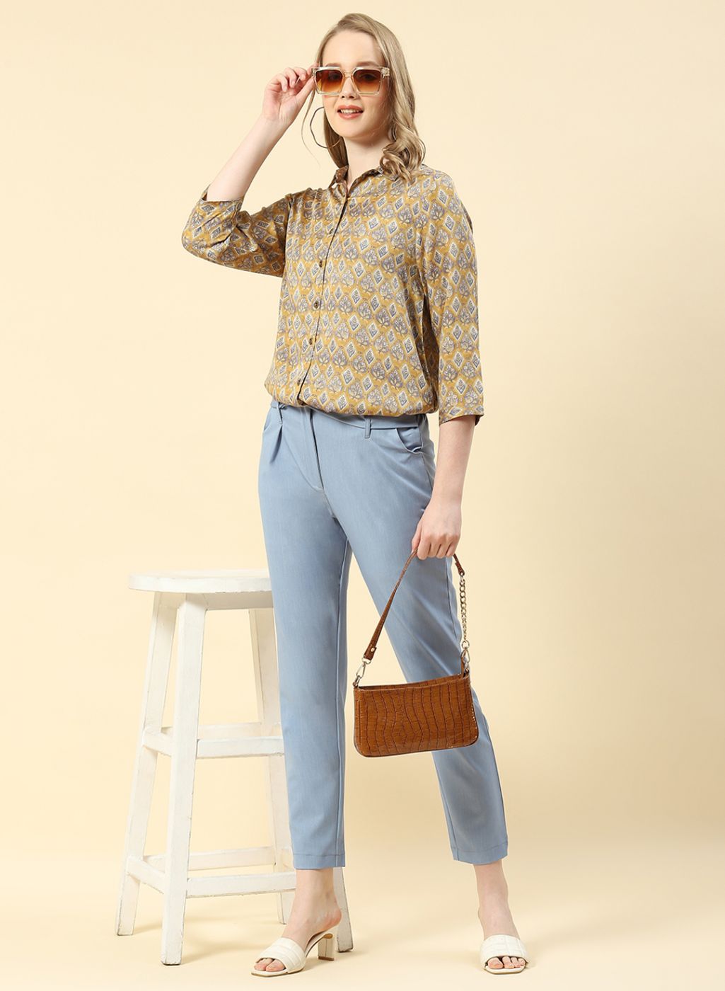 Women Yellow Printed Top