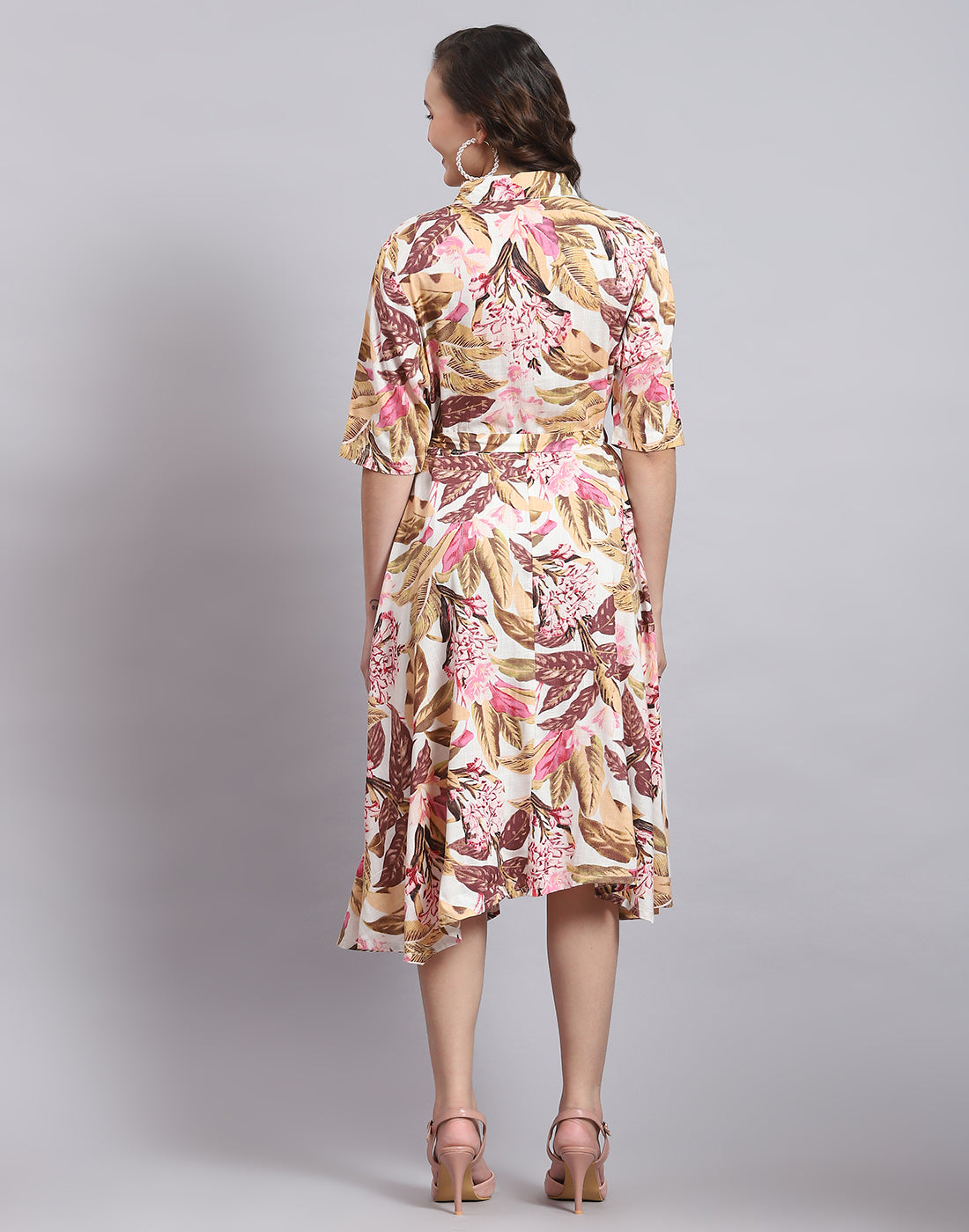 Women Multicolor Printed Front Open Short Sleeve Dress