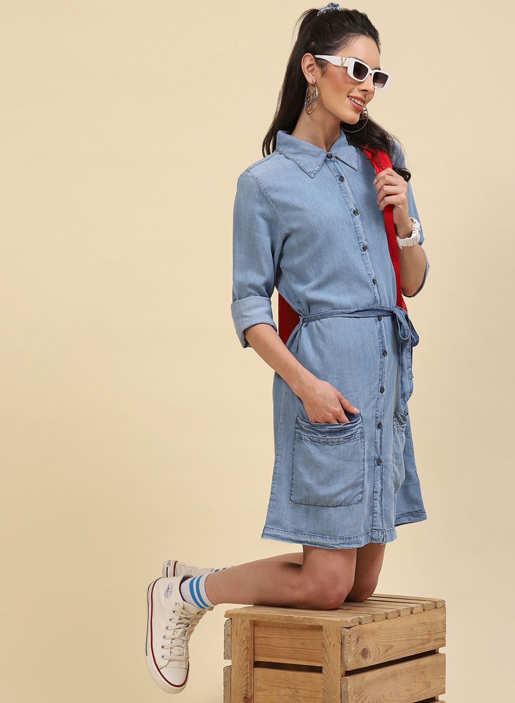 Women Blue Light Wash Tunic