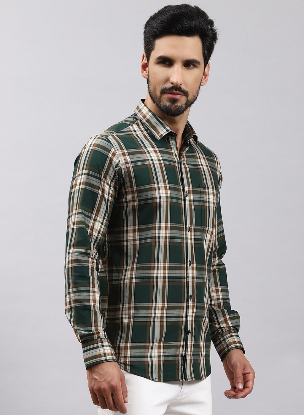 Men Green Check Pure Cotton Shirt
