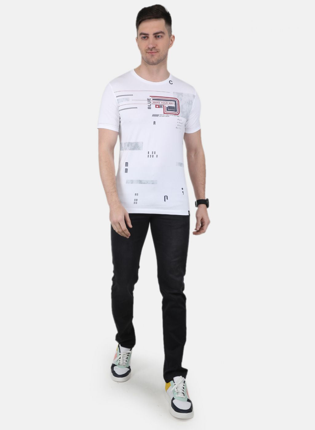Men White Printed T-Shirt